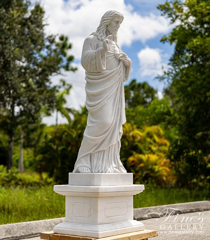 Marble Statues  - 48 Inch Sacred Heart Of Jesus Statue In Marble  - MS-1533